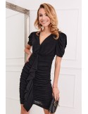 Fitted dress with draping, black 5343 - Online store - Boutique